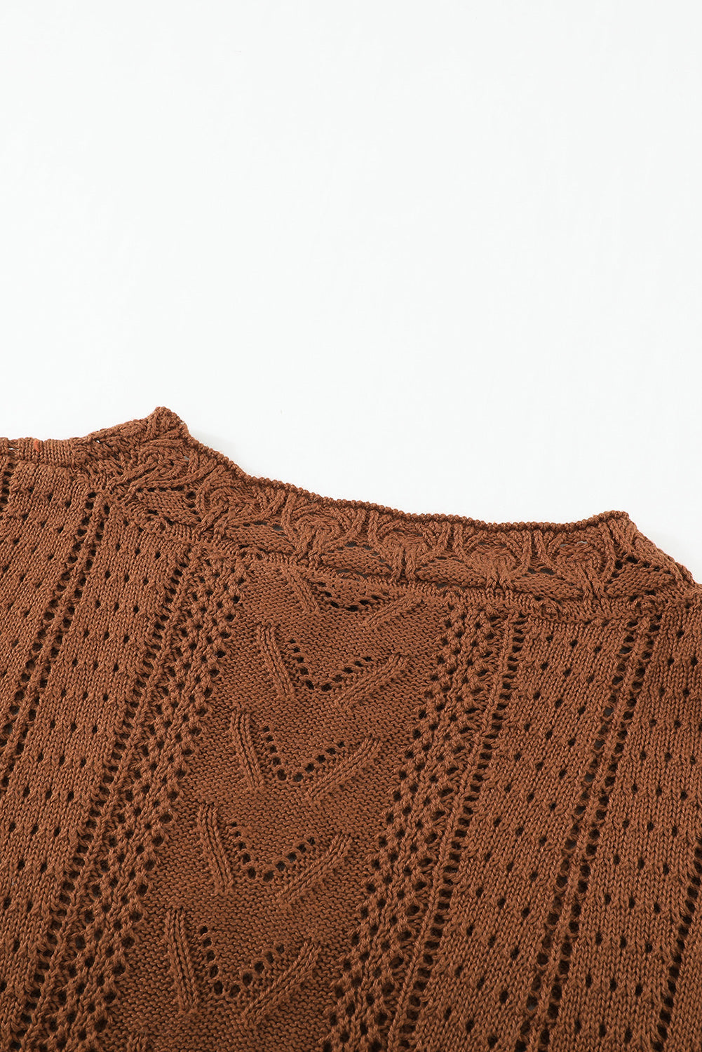 Brown Crochet Lace Pointelle Knit Sweater