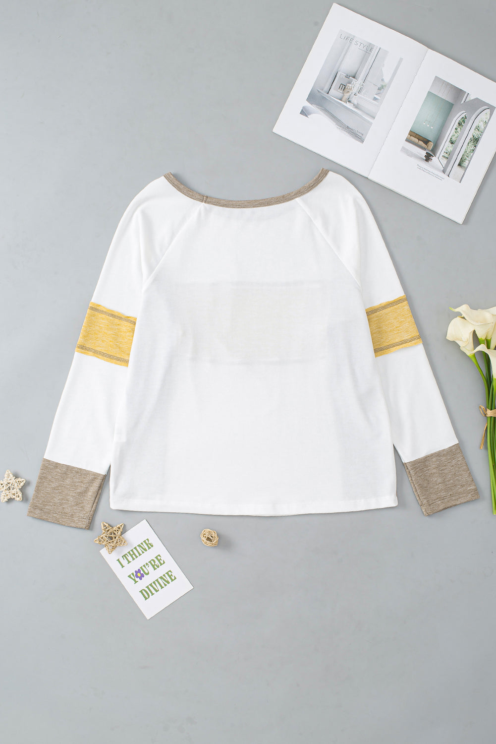 White Color Block Exposed Seam Raglan Sleeve Top