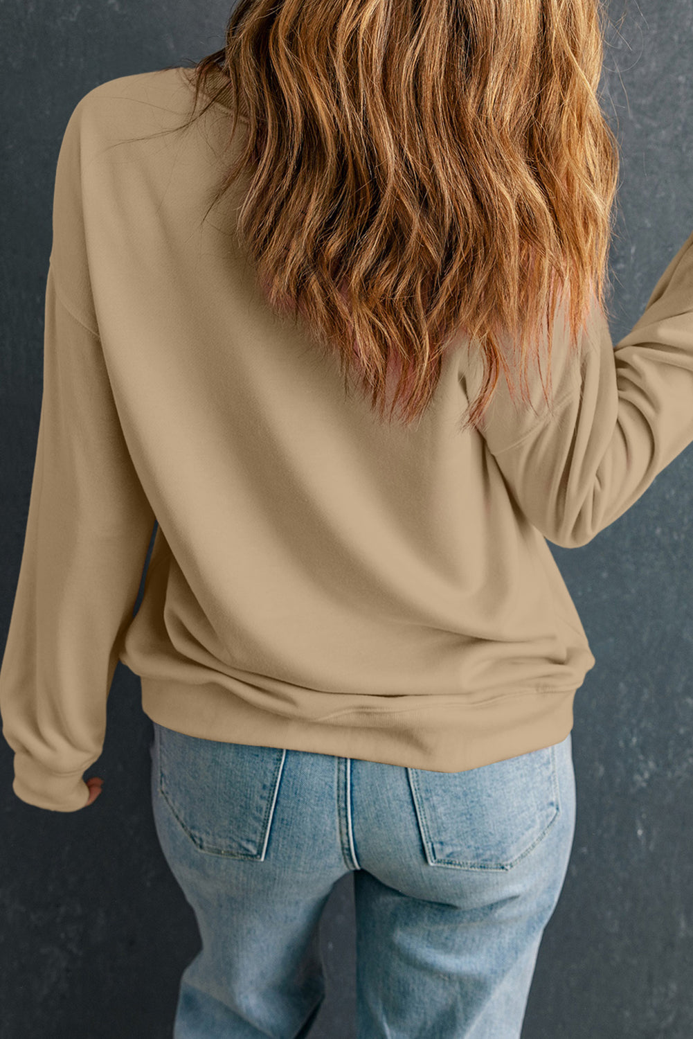 Khaki THANKS giving Leaves Printed Drop Shoulder Sweatshirt