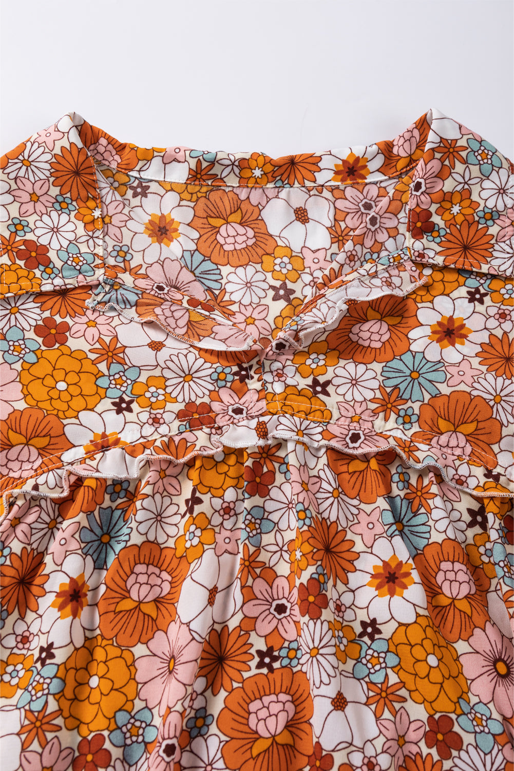 Orange Printed Split Neck Floral Pocketed Shift Dress