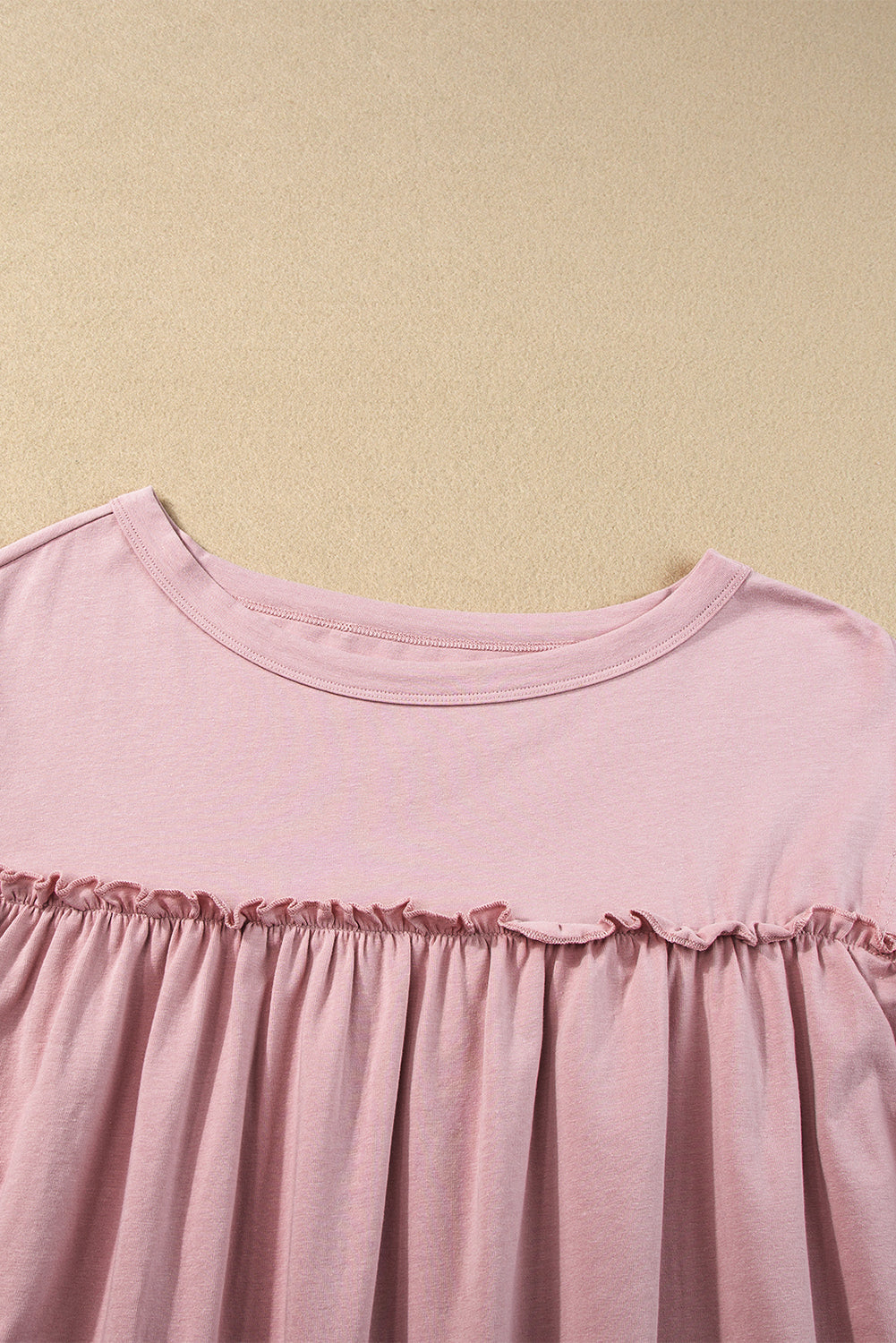 Light Pink Ruffled Trim Loose Babydoll Tee