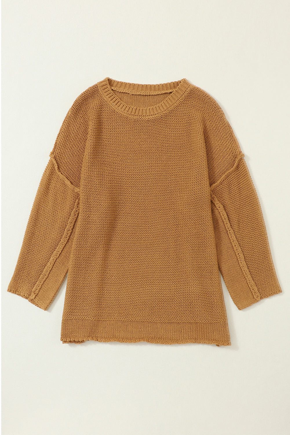 Brown Slouchy Textured Knit Loose Sweater