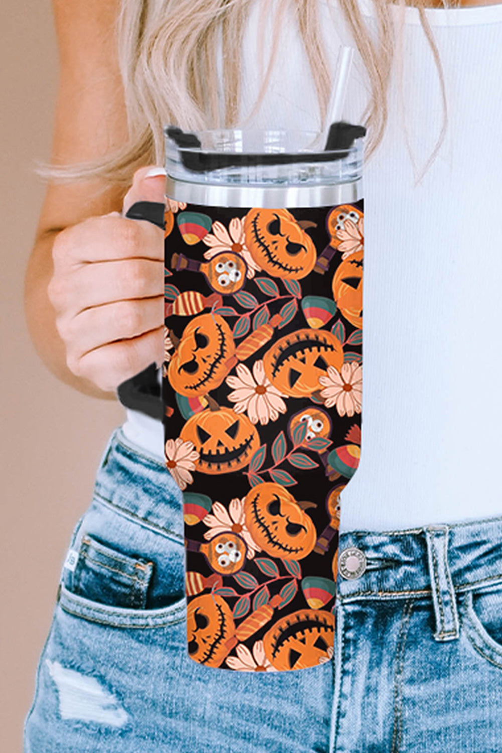 Multicolour Halloween Pumpkin Print 304 Stainless Vacuum Cup 40oz