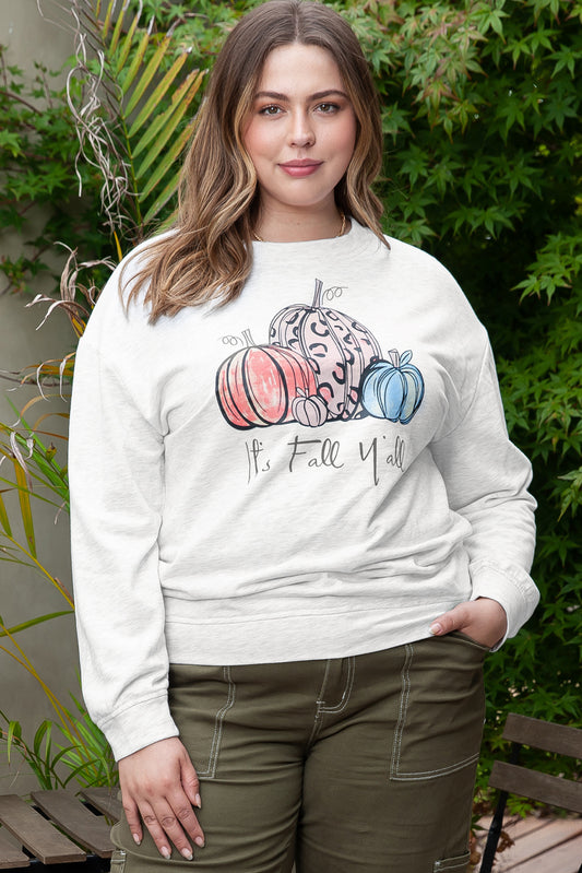 Gray Pumpkin Graphic Plus Size Pullover Sweatshirt