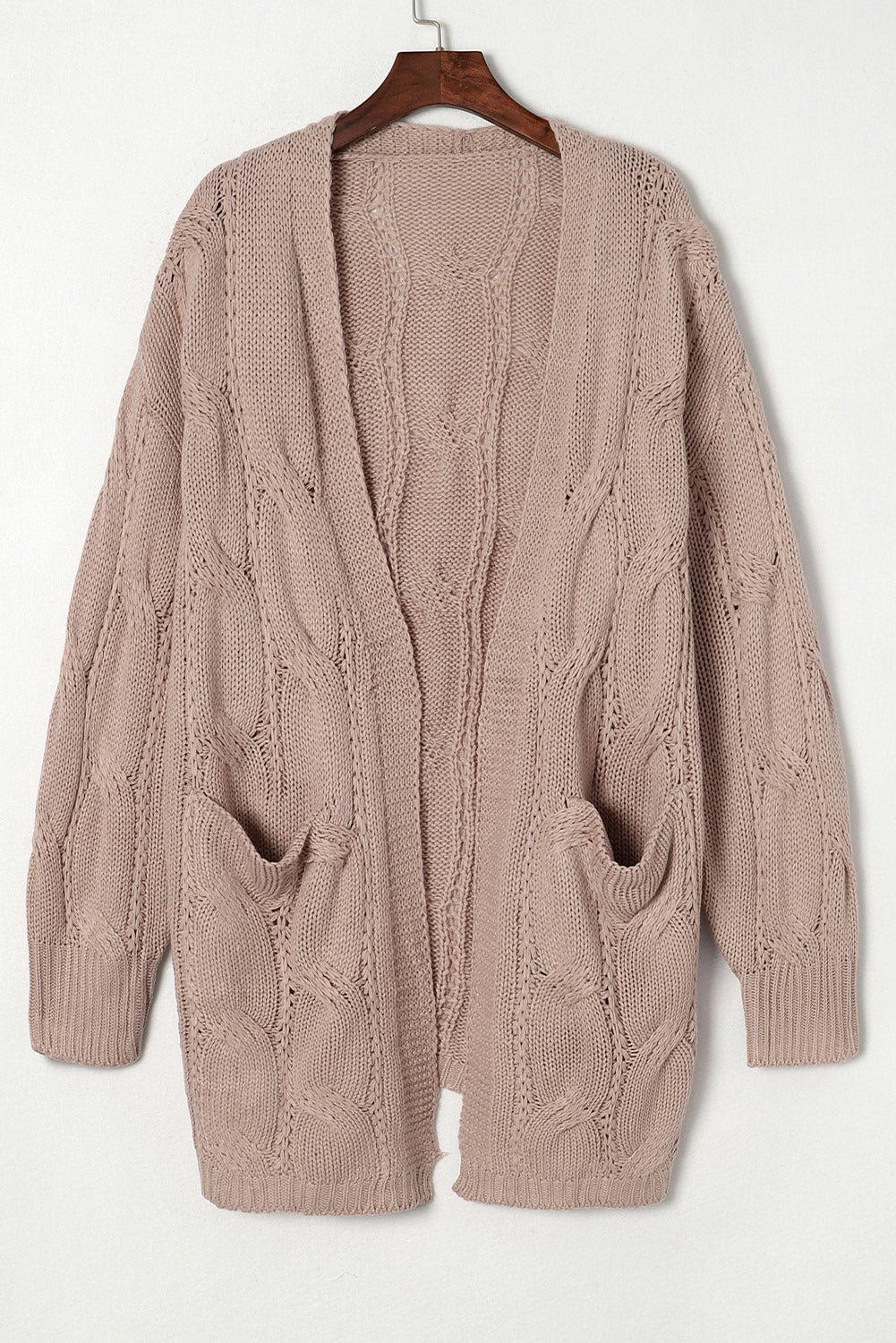 Apricot Ribbed Trim Eyelet Cable Knit Cardigan