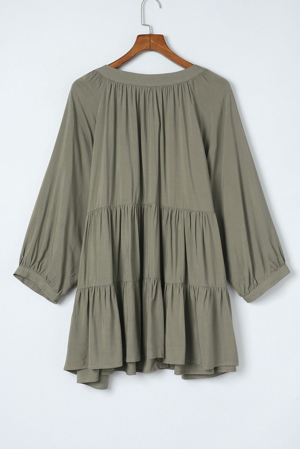 Green Plus Size Ruffle Tiered Split Neck Shirt