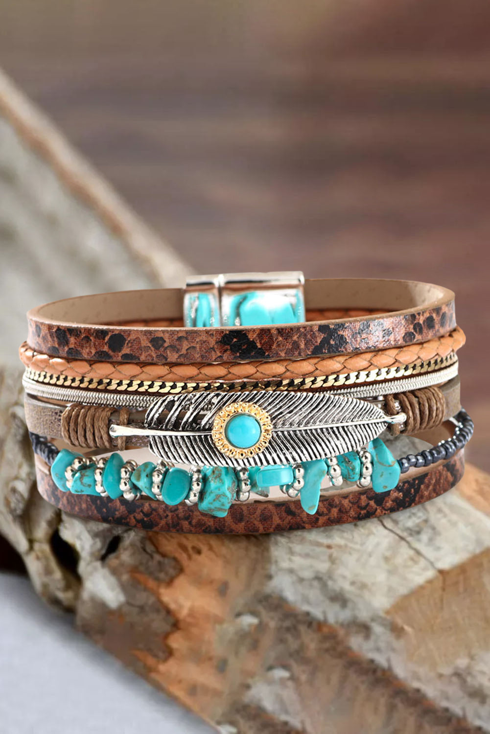 Brown Vintage Turquoise Multi-layer Leather Bracelet