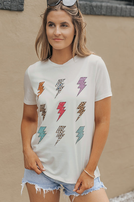 Lightning Graphic Round Neck Short Sleeve T-Shirt