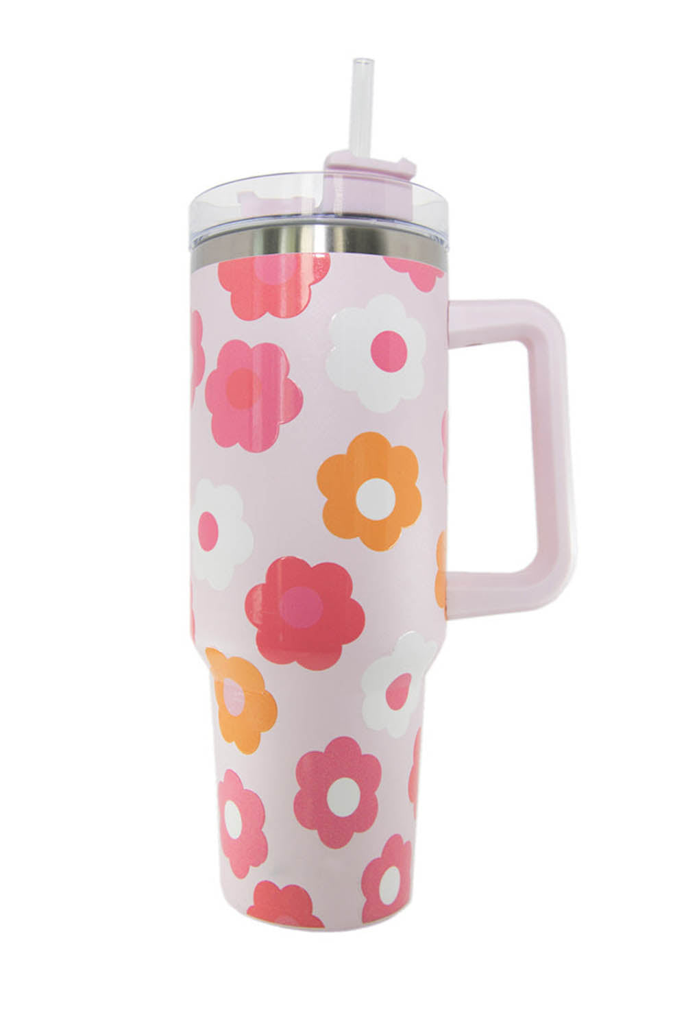 Multicolor Flower Print Handled Stainless Steel Vacuum Cup 40oz