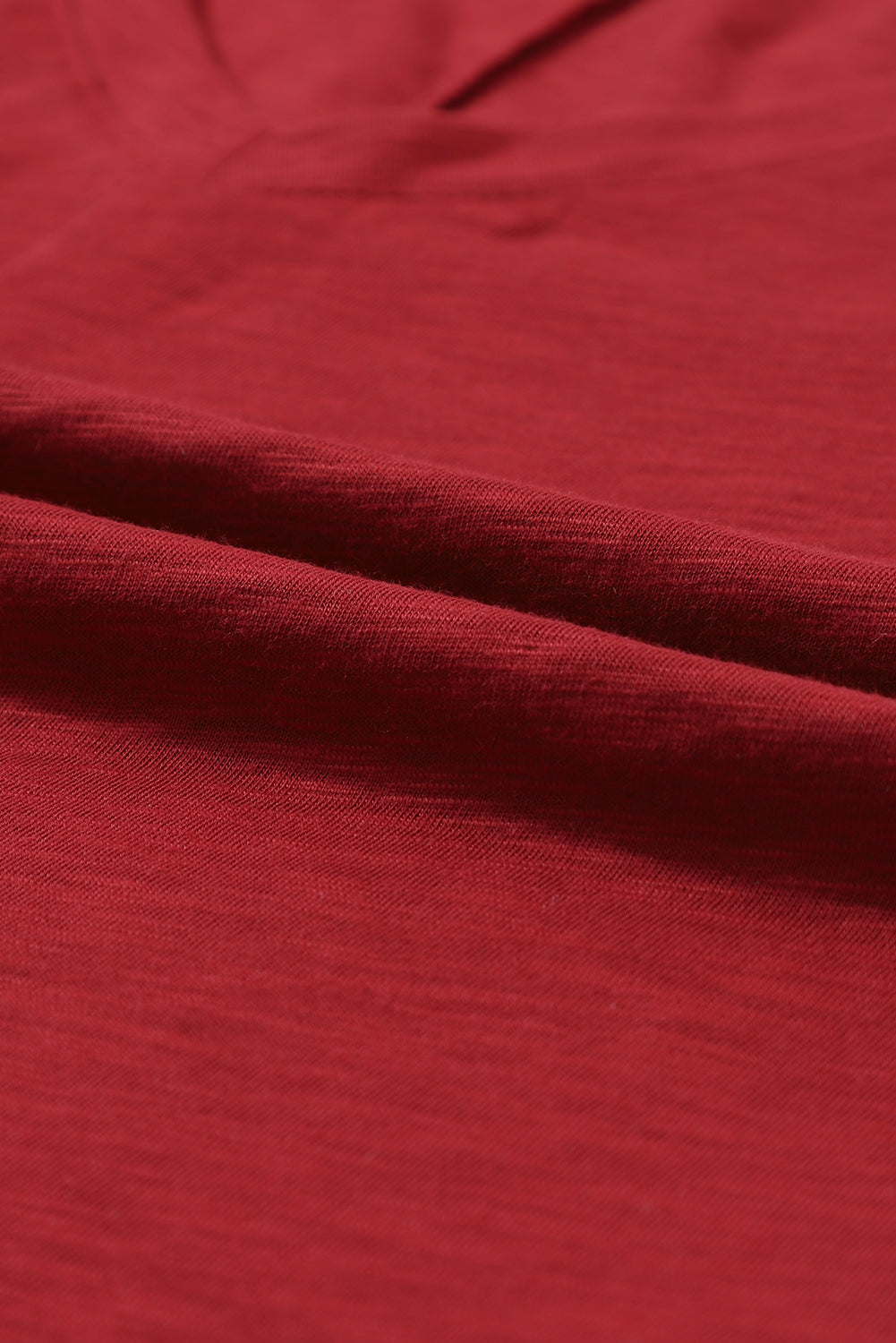 Red Sandalwood V Neck Center Seam Long Sleeve Tee