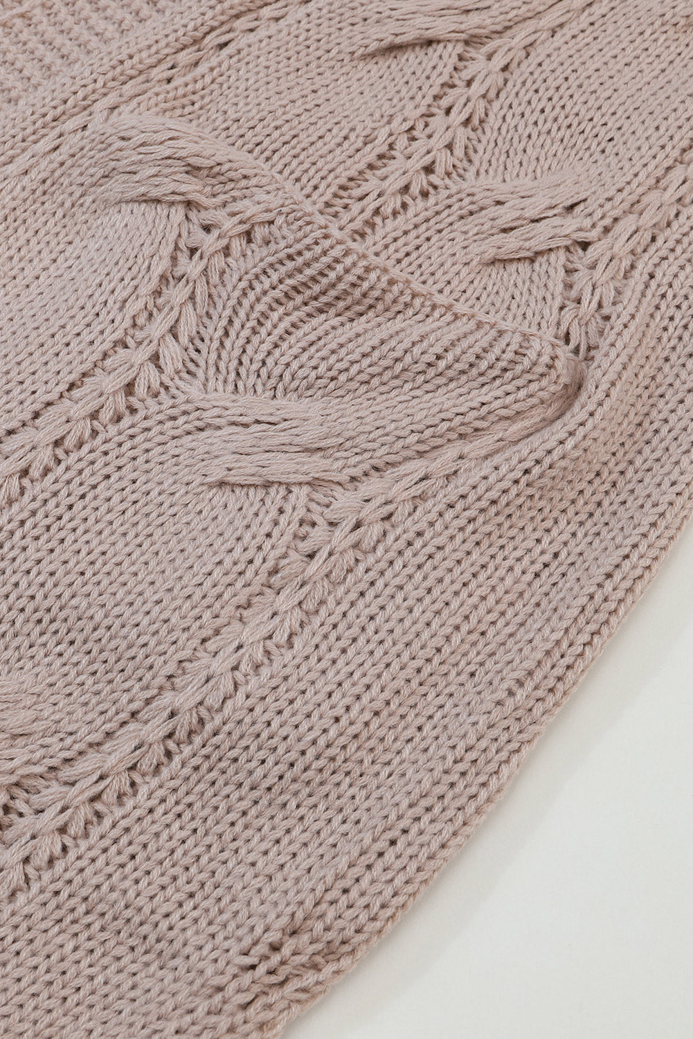 Apricot Ribbed Trim Eyelet Cable Knit Cardigan