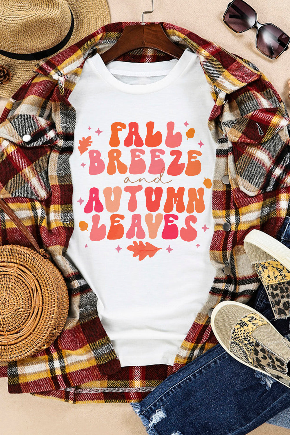 White FALL BREEZE and AUTUMN LEAVES Graphic Tee