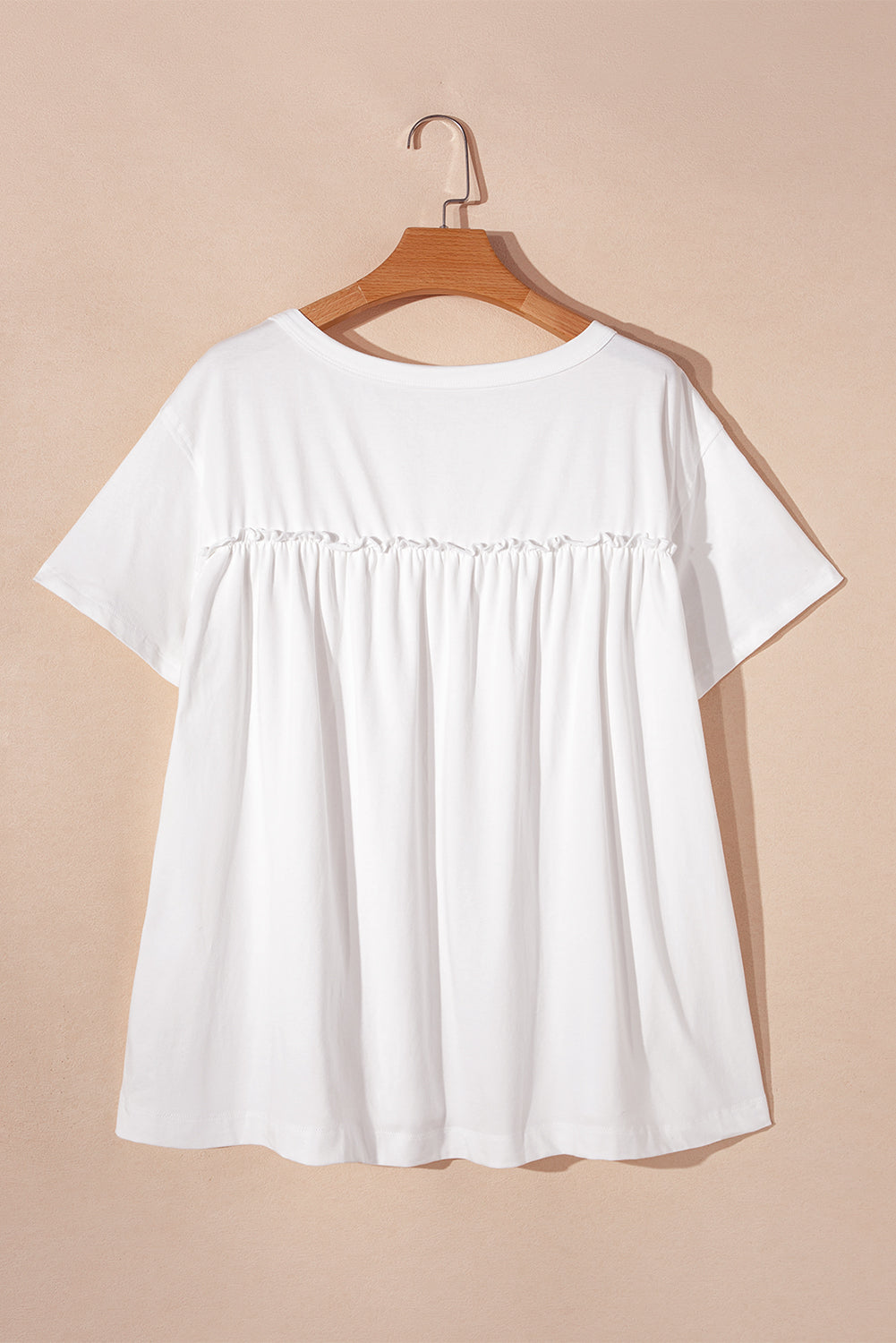 White Ruffled Trim Loose Babydoll Tee