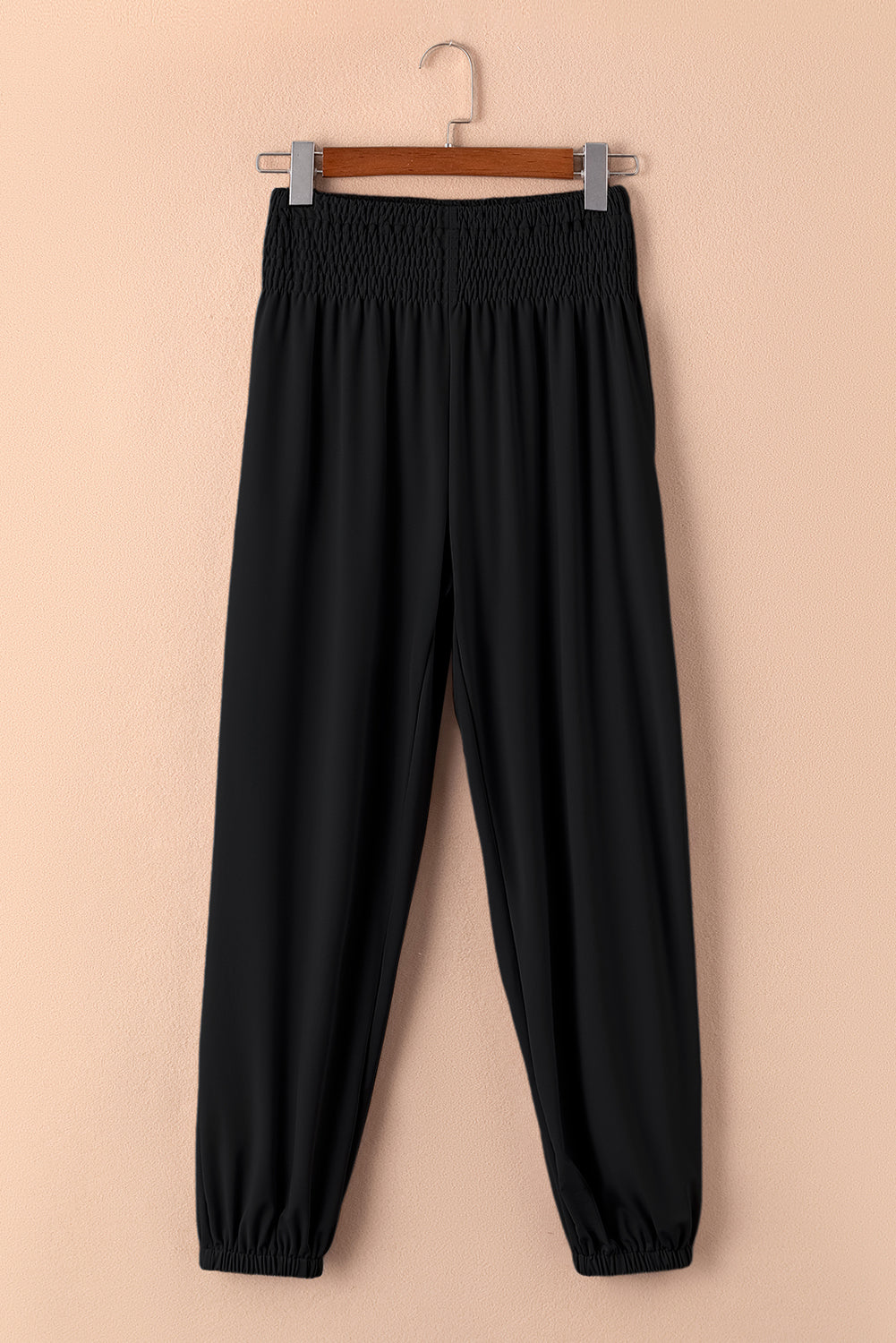 Black Smocked High Waist Joggers