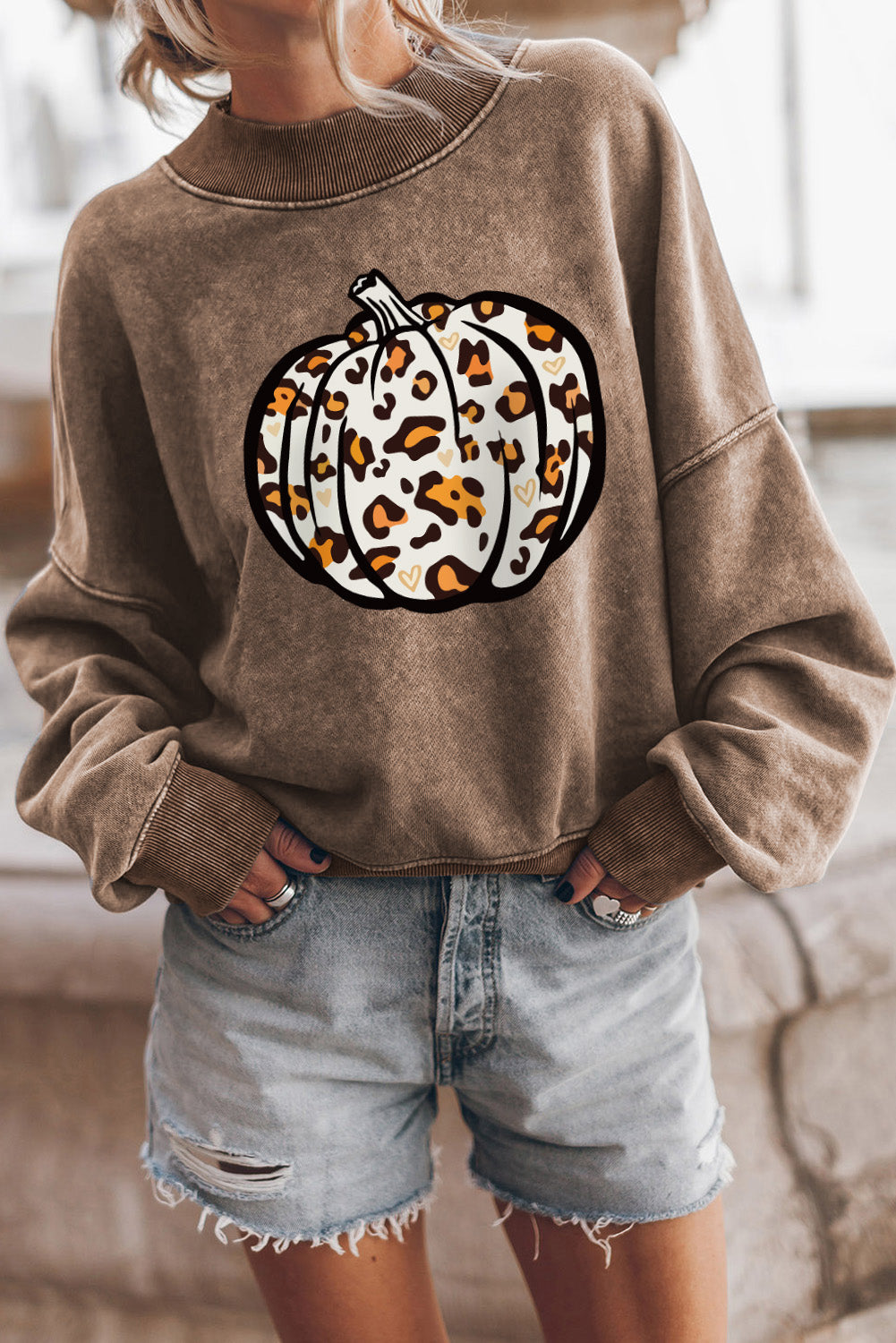 Round Neck Dropped Shoulder Pumpkin Graphic Sweatshirt