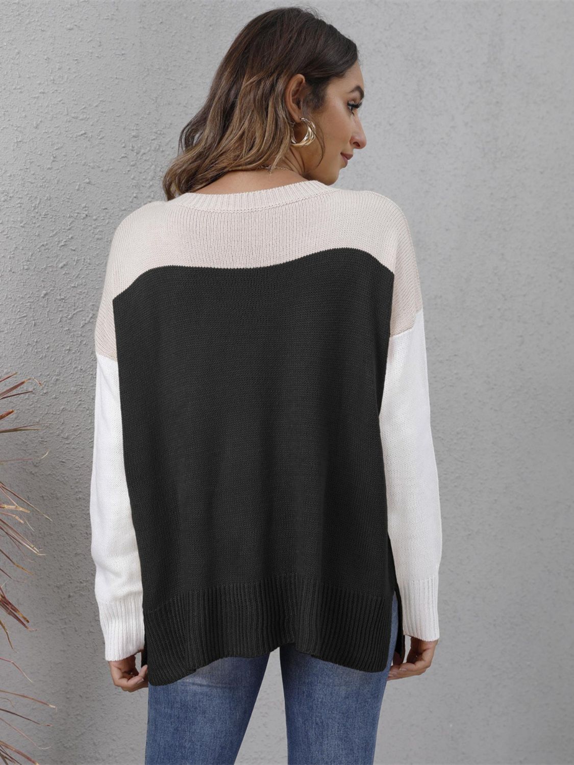 Color Block Round Neck Sweater